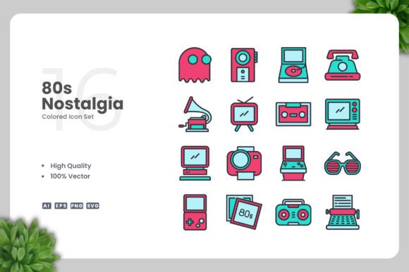 80s Nostalgia Color Icons: Retro Graphics for Crafters