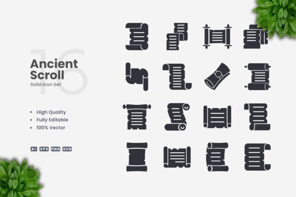 Ancient Scroll Solid Icons: Graphics for Editorial Icons