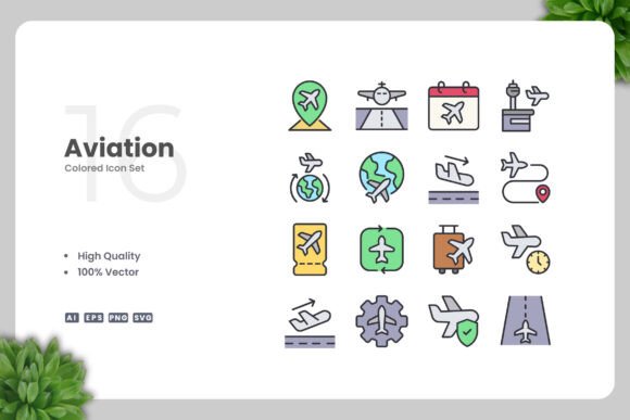 Aviation Color Icons: Modern Graphics for Pro Design