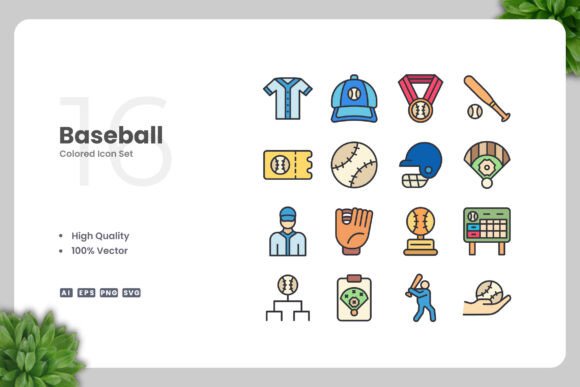 Baseball Color Icons: Graphics for Sellers