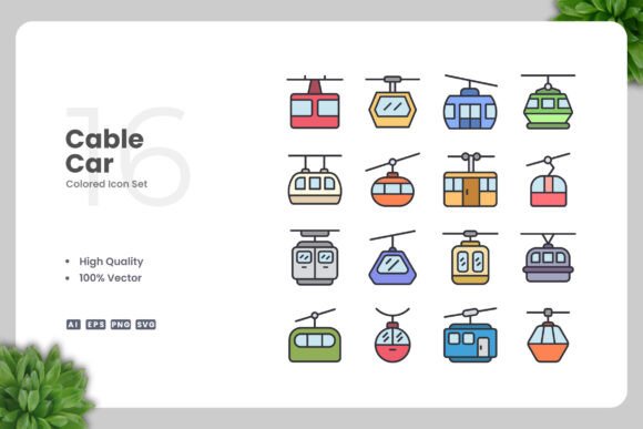 Cable Car Color Icons: Graphics for Local Branding