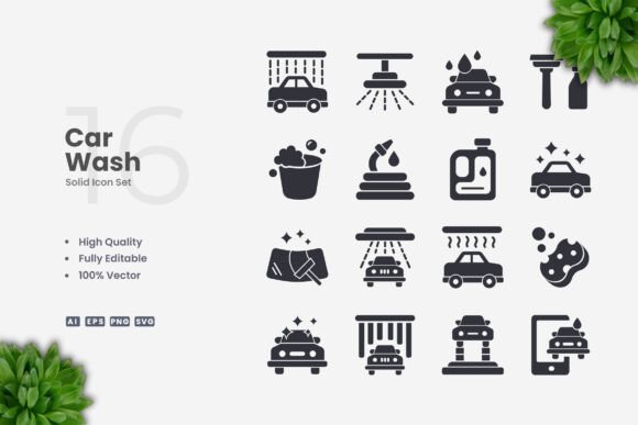 Car Wash Solid Icons: A Designer's Take on Stitching Clean Graphics