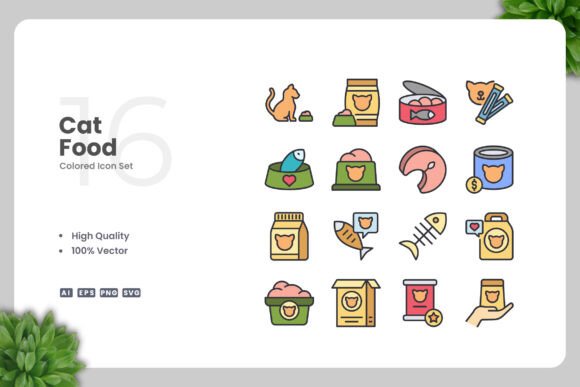 Cat Food Color Icons: Vibrant Graphics for Branding