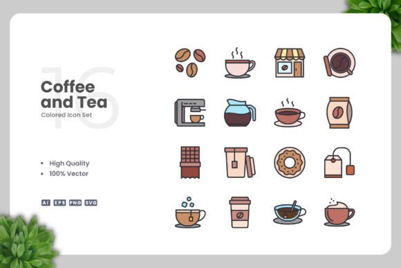 Coffee and Tea Color Icons: Essential Graphics for Crafters