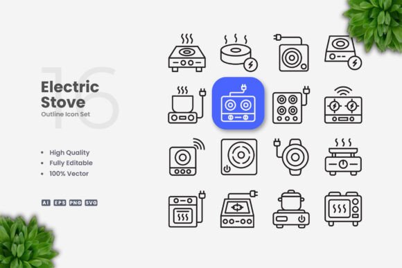 Electric Stove Icons: Clean Graphics for Modern Blogs