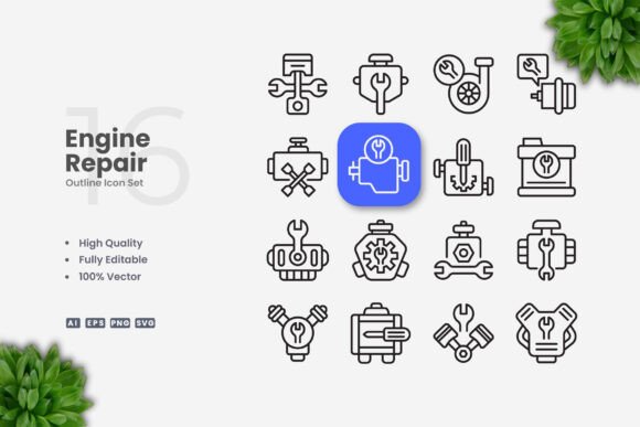 Engine Repair Icons: Essential Graphics for Niche Shops