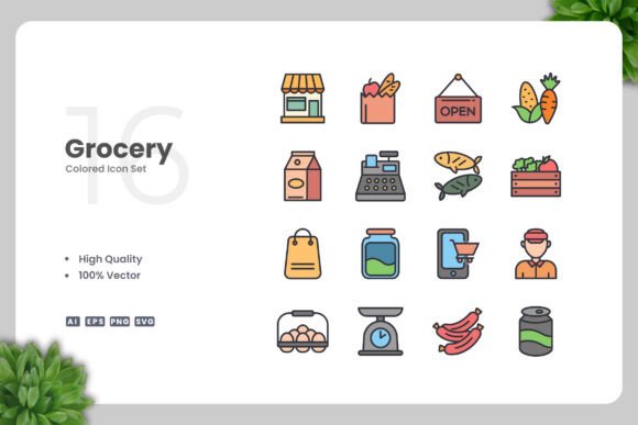 Grocery Color Icons: Fresh Graphics for Crafters