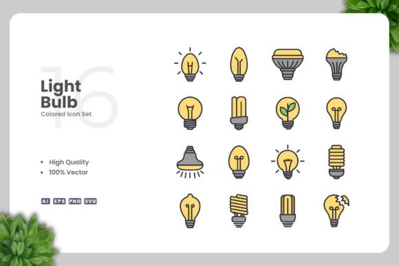 Light Bulb Color Icons: Modern Graphics for Branding