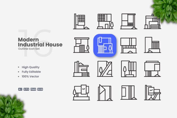 Modern Industrial House Icons: Essential Graphics