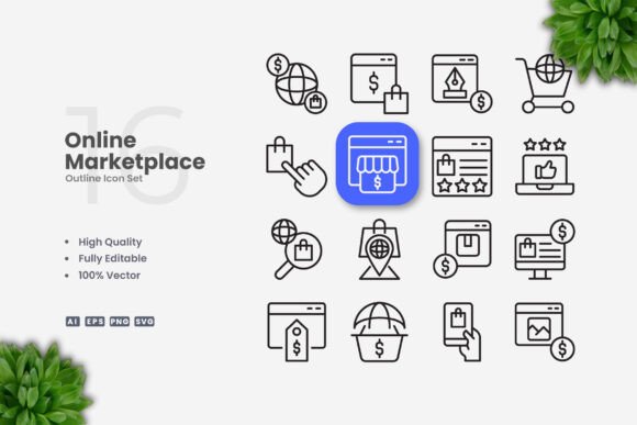 Online Marketplace Icons: Clean Graphics for Branding