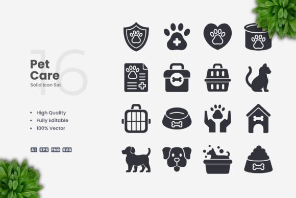 Pet Care Solid Icons: Essential Graphics for Branding