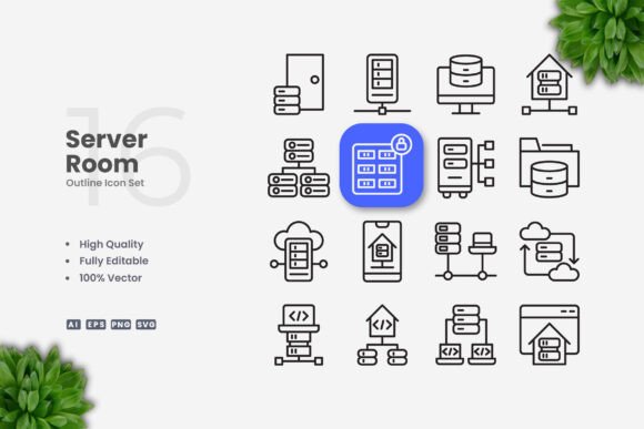 Server Room Icons: Clean Graphics for Digital Shops
