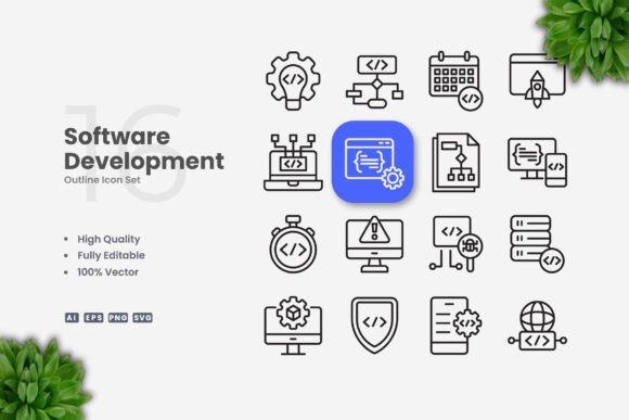 Software Development Icons: Clean Graphics for Modern Design