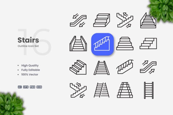 Stairs Icons: Modern Graphics for Editorial Icons