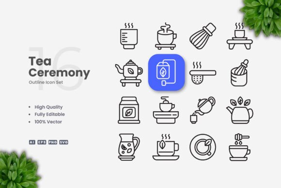 Tea Ceremony Icons: Clean Graphics for Digital Sellers