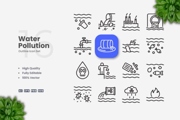 Water Pollution Icons: Clean Graphics for Impactful Campaigns